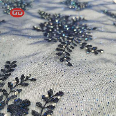 China Cheap Viable Lady Dress Grace Glitter Royal Blue Lace Fabric Embroidery for sale