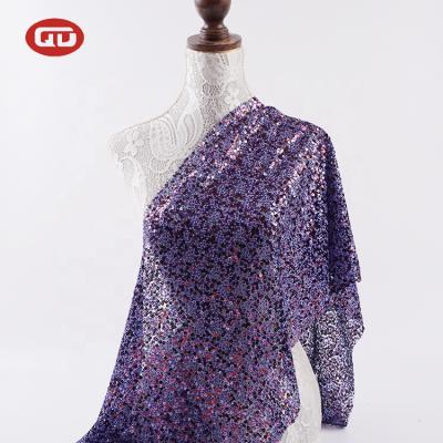 China Hot Selling Viable Ready Made Dance Dress Material Fancy Sequins Blue Purple Fabric For Garment for sale