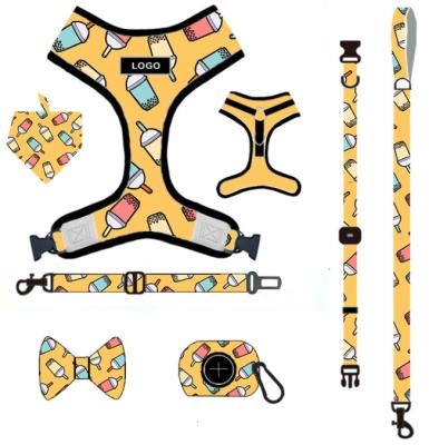 China 2022 New Padded Dog Pet Step-in No Pull Collar Harness Leash Bow Tie Poo Bag Bandanna 7pcs Dog Harness Set for sale