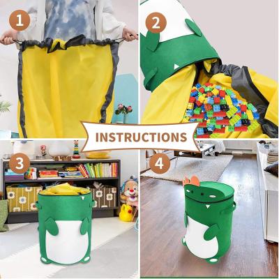 China Viable Felt Dinosaur Toy Storage Bucket Large Capacity Lego Storage Debris Toy Storage for sale