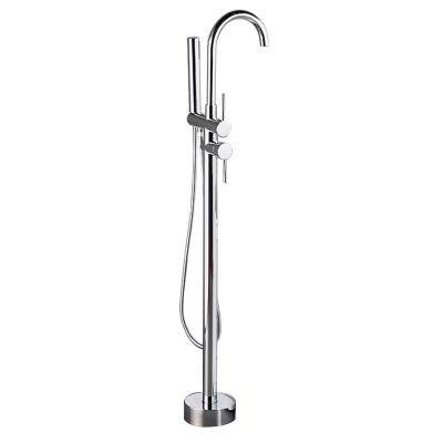 China Floor Stand Faucets Side Folding Mounted Brass Floor Bathtub Shower Faucet Freestanding Bathtub Mixer Tap for sale