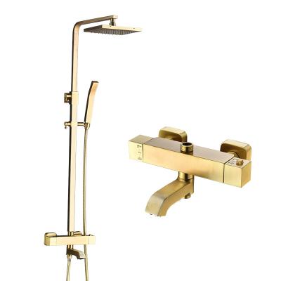 China Gold Brass Metered Faucets Wall Mount Bath Rainfall Shower Head Set for sale