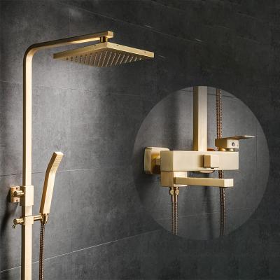 China With Sliding Bar Brush Gold Bathroom Wall Mounted Rain Shower System, Rainfall Gold Shower Sanitary Set for sale