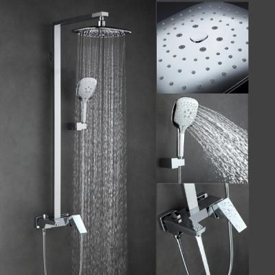 China Modern Stainless Slide Bar Chrome Shower Faucet Set For Bath Rain, Luxury Customizable Column Rainfall Shower Head Set for sale