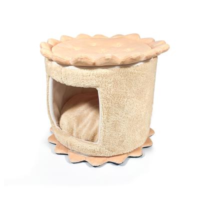 China Breathable Cute Biscuit Shaped Comfortable Detachable Pet Cat Nest Fun Cave Cat Nest Cat Villa for sale