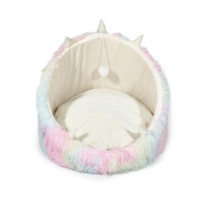 China Lovely Breathable Colorful Plush Monster Pet Cat Nest Semi Closed Cat Cave Bed for sale