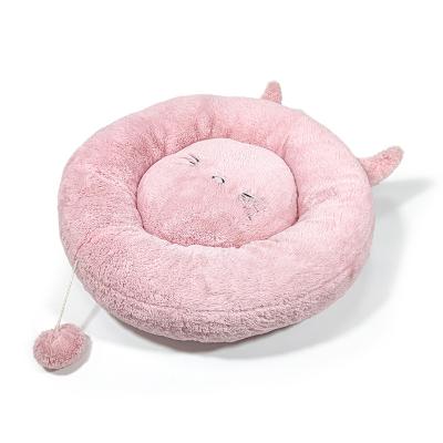 China Breathable Cute Plush Cat Modeling Pet Round Nest Comfortable Sleeping Cat Bed Customization for sale