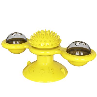 China Pet Viable Toy Training Intelligence Cup Suction Massage Interactive Rotating Windmill Cat Turntable Toy for sale