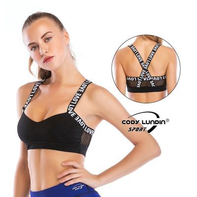 China Cody Lundin Women Yoga Gym Antibacterial Antibacterial Clothes Mesh Sports Bra Cross Back Elastic Band Custom Brand for sale