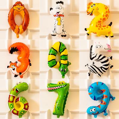 China Party Decoration BLN 16 Inch Animal Number Foil Balloons Wholesales Happy Birthday Party Balloons For Kids Birthday Decor for sale