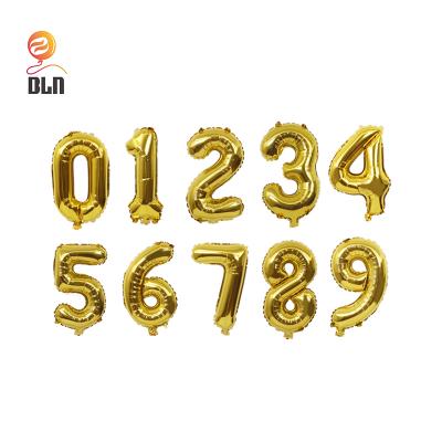 China 16 Inch Gold Number Foil Balloon Helium Globes Factory Birthday Party Decoration Balloons Toy BLN for sale