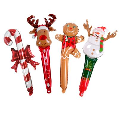 China Gift BLN Toy 24 Inch Stick Balloon Christmas Inflatable Candy Cane Elk Head Gingerbread Snow Man Foil Balloon Hand Held Balloons for sale