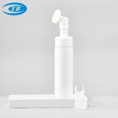 China Cosmetic PET plastic foam pump brush bottle 100ml facial cleanser bottle White empty Pet foam pump soap bottle for sale