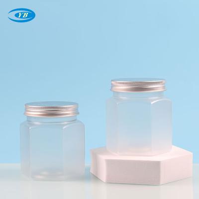 China Cosmetic jar Hollow cosmetic body scrub mask bottle PET transparent 300ml aluminum cap plastic bottle for sale