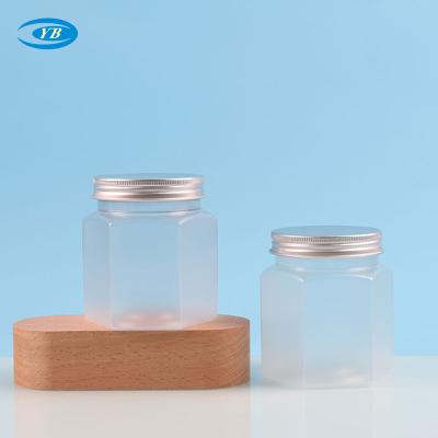 China Cosmetic jar Plastic bottle with aluminum cap, hexagonal PET frosted wide-mouth bottle, skin care product bottle, transparent storage jar for sale