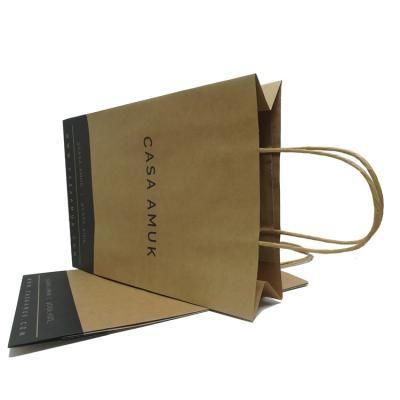 China Recyclable Custom Logo Print Wholesale Grocery Brown Kraft Paper Gift Bag With Handle Industrial Outer Item Packaging for sale