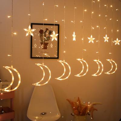 China Ramadan Eid Decoration LED Lights Star Moon Curtain Lights Indoor Outdoor Christmas Decorations for sale