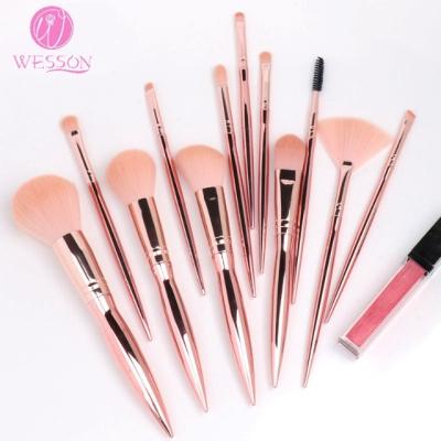 China Angular Blush Luxury Makeup Brushes 12pcs Kits Rose Gold Professional Makeup Brushes Private Label Customize Makeup Brush Set for sale