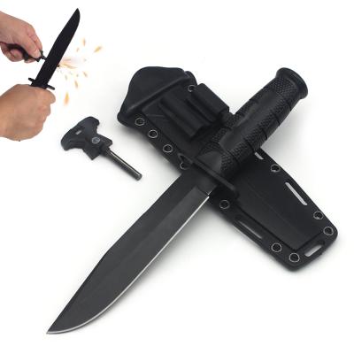 China New Arrival Slide Open Outdoor Top Blade Survival Camping Fixed Hunting Knife With Flintstones for sale