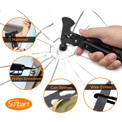 China Unrated Black Coating All In One Tools Mini Hatchet Ax Safety Hammer Multitool Survival Hammer for sale