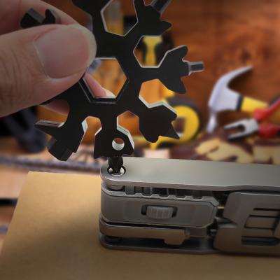 China 2021 Multi-Function New Trend Gift 18 in 1 Tool Compact Multi-Tool Stainless Steel Multi-Tool Snowflake Card Snowflake Key Chain for sale