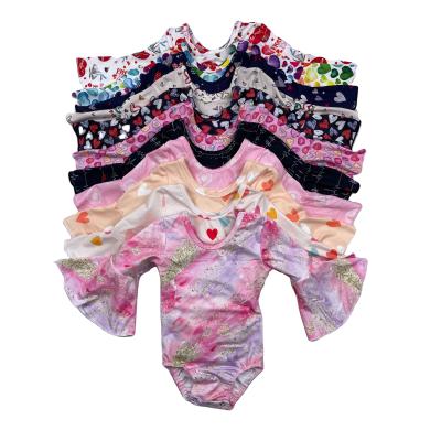 China Anti-wrinkle Toddler Girls Clothes Baby Heart Printed Leotard Kids Girls Long Sleeve Jumpsuit Dancer Tights for sale