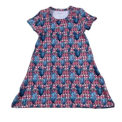 China Breathable Little Daisy Cactus Pattern Girls Clothing Shirt Dress Valentine's Day Boutique Custom Copy for sale