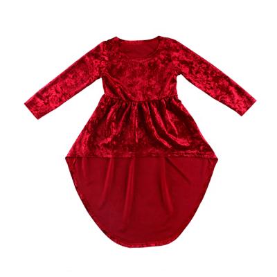 China Eco-friendly wholesale boutique solid red high-low baby kids girls dresses velvet dresses for fall for sale