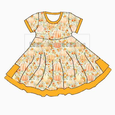 China Anti-wrinkle Halloween pumpkin forest design kids dress Newly arrival pumpkin fall leave harvest girls dress for sale