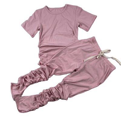 China RTS Casual Fall Kids Stacked Ourfits Babies Jogger Sports Pants Sets 2 Pcs Cotton Solid Sports Stacked Sets for sale