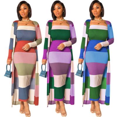 China Wholesale Breathable 2021 Autumn Women Clothes Long Rib Knit Cardigan With Bodycon Maxi Dress for sale