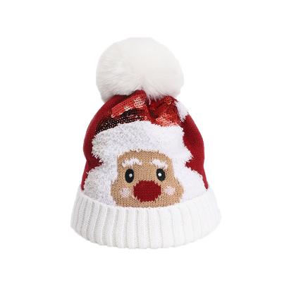 China breathable & Waterproof 2020 autumn and winter children's fur ball baby new Santa Claus cute sequined knitted woolen hat for sale