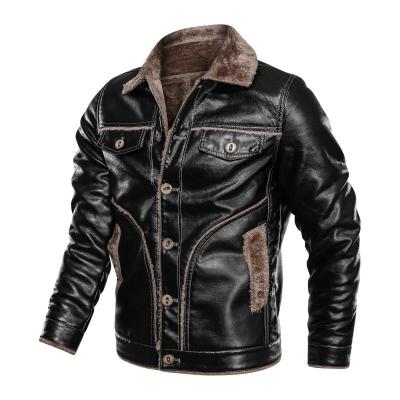 China Autumn And Winter Men's Stylish Breathable Lapel Plus Velvet Thickening Washed Large Size Brown Motorcycle PU Leather Jacket for sale