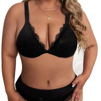 China New Black Antibacterial Lift Up Padded Bras Lace Up Add Two Cup Underwire Bra Cup Bra Pregnancy Plus Size Bra for sale