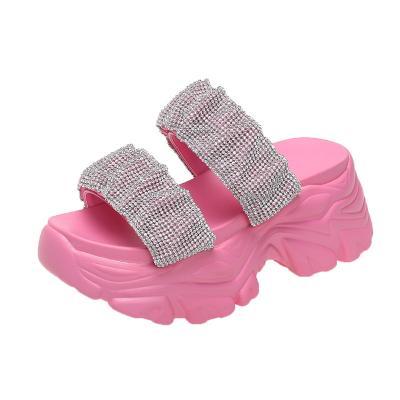 China Fashion Summer Bling Rhinestone Slippers Platform Non-slip Women's Slippers for sale