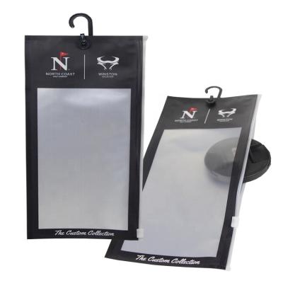 China Recyclable Custom Printed Mylar Foil Clear Window Golf Glove Packaging Bags With Hook And Slider Zipper for sale