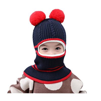 China COMMON Kids Girls Ears Hats Winter Kids Hats Warm Scarf Set Baby Hood Child Knitted Cute Hat For Girl Boy for sale