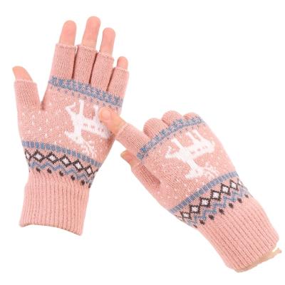 China New Eco-friendly Ladies Half Finger Gloves Jacquard Touch Screen Writing Open Finger Gloves for sale