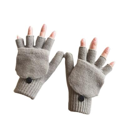 China Non-slip Knitting Gloves Half Open Finger Flip Half Finger Gloves Students Warm Cold Proof Adult Eco-friendly Winter for sale