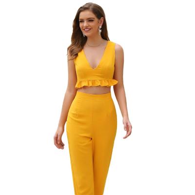 China New Coming Out Anti-Static Ladies Tailor Women Blouse V-Neckline Waist Pants Top for sale