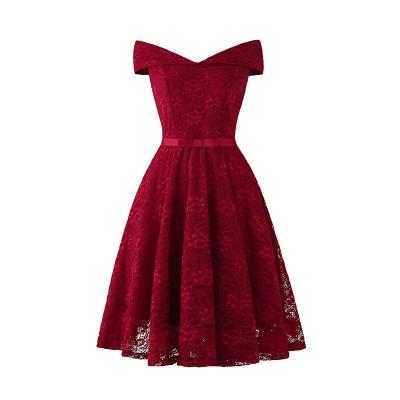 China New Look Anti-Static Bow Tie Dress Even Lace Dress Off The Shoulder Dress for sale