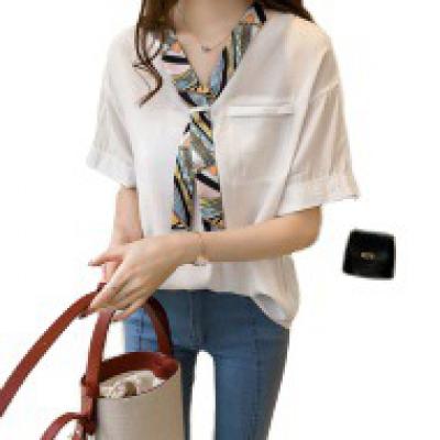 China Hot Sale Anti-Pilling Scarf Women Shirt Women Short Sleeve Blouse Shirt for sale