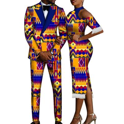 China 2021 Anti-Wrinkle Women Traditional Lady Business Suits African Wax Cloth Lovers Suit Men's Suit Women's Wedding Dress for sale