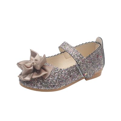 China Other New Gold Bling Princess Shoes Glitter Kids Shoes Baby Girls Dance Party Shoe 3-12 Years Children Bright Leather Bow Flat Sandals for sale