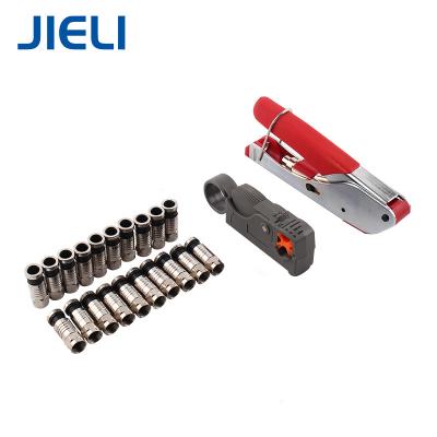 China CATV Coaxial Cable Assembly Coaxial Cable Crimper and Stripper Compression Crimping Tool Kit with 20pcs RG6 F Connectors JL-NTK-01B for sale