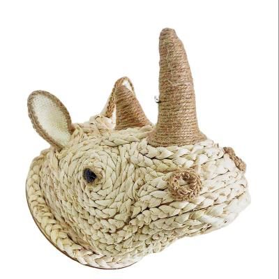 China Exclusive Eco-friendly For Whole Lattice Bohemian Decorations Wall Mounted Woven Corn Husk Jungle Hand Weaving Animal Head for sale