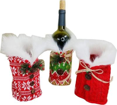 China 2022 Merry Christmas Decor Wine Bottle Cover Hand Made Home Santa Claus Bottle Bag for sale