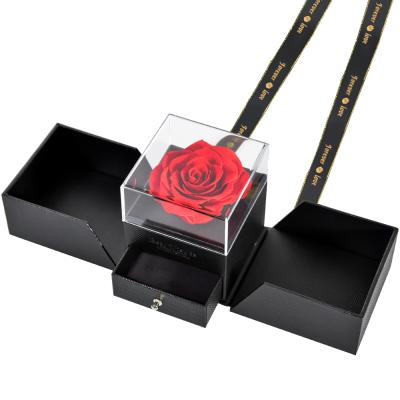 China Lasting Valentine's Day Gift Preserved Rose Lasting Flower Rose With Jewelry Acrylic Box Preserved Eternal Rose for sale