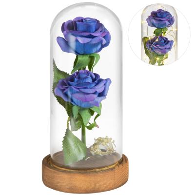 China Lasting Preserved Romantic Flowers Rose with LED Lights Glass Gifts for Her Forever Rose for Valentine's Day for sale