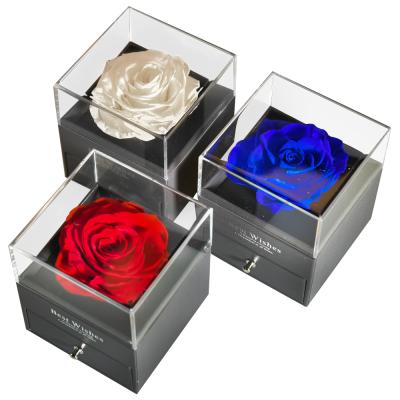 China Factory Supply Durable Preserved Rose Acrylic Jewelry Box With Necklace Holder Flowers Immortal Valentine's Day Gift for sale